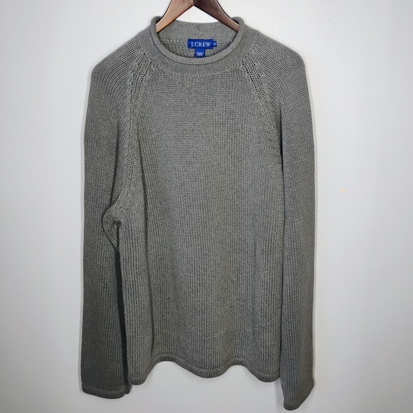 J Crew Sweater Mens XL Gray Cotton Roll Neck Oarsman Raglan Knit Pullover
